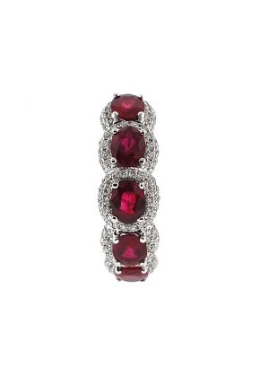 Ruby 5 Stone Right Hand Fashion Ring with Diamond Rounds in 18K White Gold