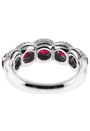 Ruby 5 Stone Right Hand Fashion Ring with Diamond Rounds in 18K White Gold