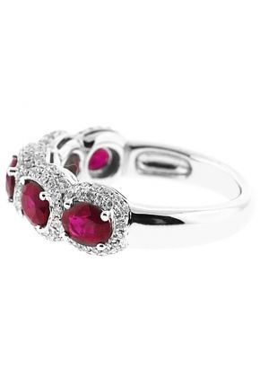 Ruby 5 Stone Right Hand Fashion Ring with Diamond Rounds in 18K White Gold