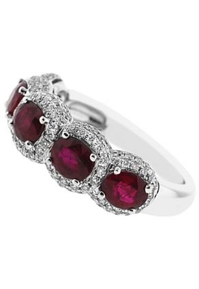 Ruby 5 Stone Right Hand Fashion Ring with Diamond Rounds in 18K White Gold