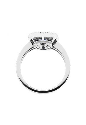Square Sapphire Right Hand Fashion Ring with Diamond Rounds and Beaded Milgrain Set in 18K White Gold