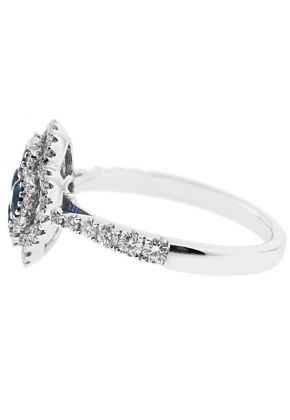 Clover Design Sapphire Ring with Double Diamond Halo in 18K White Gold