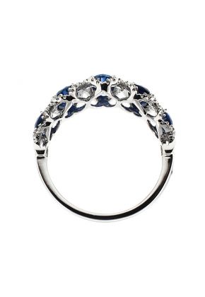 5 Stone Sapphire Ring with Diamond Halos on Each in 18K White Gold