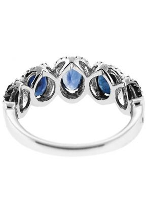 5 Stone Sapphire Ring with Diamond Halos on Each in 18K White Gold
