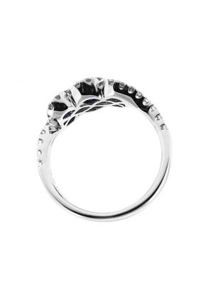 3 Stone Sapphire Twist Ring Surrounded by Diamond Rounds in 18K White Gold