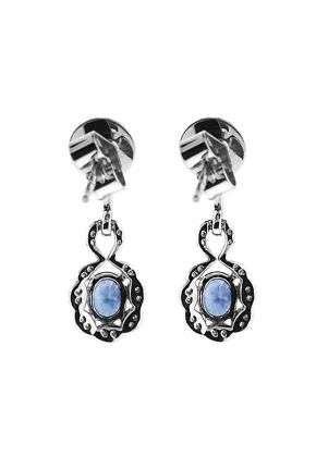 Fancy Prong Set Sapphire Dangling Earrings with Diamond Rounds Set in 18K White Gold
