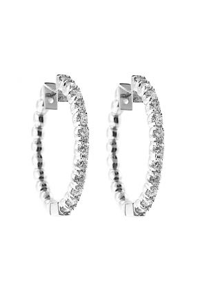 Hoop Earrings with Round Diamonds Set in 14k White Gold
