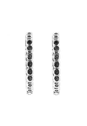 Hoop Earrings with Round Diamonds Set in 14k White Gold