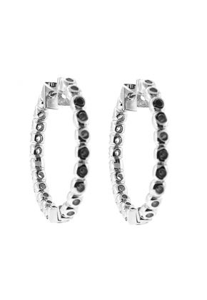 Hoop Earrings with Round Diamonds Set in 14k White Gold