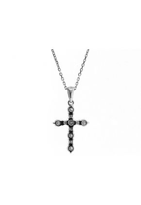 Cross Pendant with Prong Set Diamond Rounds in 18k White Gold
