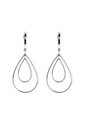Double Drop Dangling Hoop Earrings with Diamonds Set in 18k White Gold