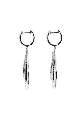 Double Drop Dangling Hoop Earrings with Diamonds Set in 18k White Gold