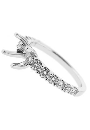 Single Row Diamond Engagement Ring with four Prong Center in 18K White Gold