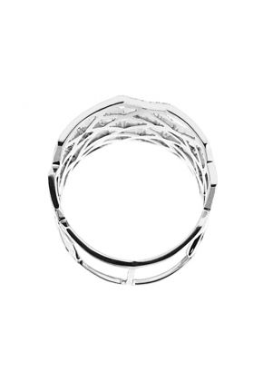 Statement Ring with an Abstract Geometric Design of Diamond Rounds Set in 18K White Gold