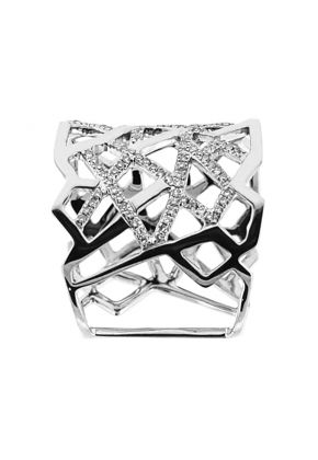 Statement Ring with an Abstract Geometric Design of Diamond Rounds Set in 18K White Gold