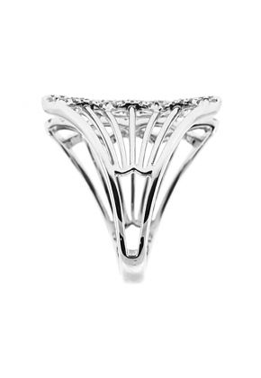 Open Center Statement Ring with Wavy Borders of Diamonds Set in 18K White Gold