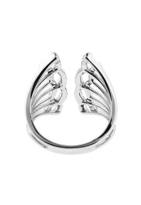 Open Center Statement Ring with Wavy Borders of Diamonds Set in 18K White Gold