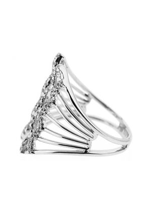 Open Center Statement Ring with Wavy Borders of Diamonds Set in 18K White Gold