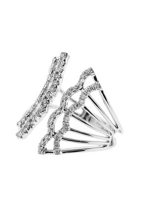 Open Center Statement Ring with Wavy Borders of Diamonds Set in 18K White Gold