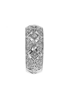 Right Hand Fashion Ring with Beaded Milgrain in Diamond Designs and Diamond Rounds Set in 18K White Gold