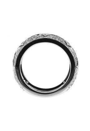 Right Hand Fashion Ring with Beaded Milgrain in Diamond Designs and Diamond Rounds Set in 18K White Gold