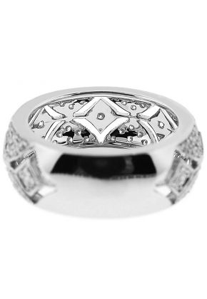 Right Hand Fashion Ring with Beaded Milgrain in Diamond Designs and Diamond Rounds Set in 18K White Gold