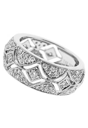 Right Hand Fashion Ring with Beaded Milgrain in Diamond Designs and Diamond Rounds Set in 18K White Gold