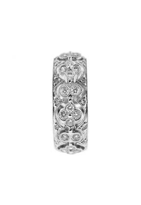 Right Hand Fashion Ring with Bezel Set Diamond Rounds and Beaded Milgrain Design in 18K White Gold