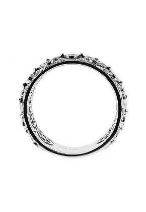 Right Hand Fashion Ring with Bezel Set Diamond Rounds and Beaded Milgrain Design in 18K White Gold