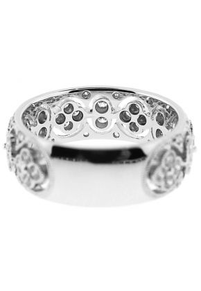 Right Hand Fashion Ring with Bezel Set Diamond Rounds and Beaded Milgrain Design in 18K White Gold