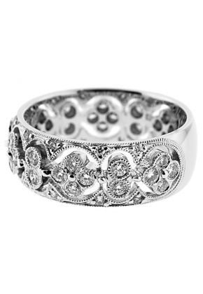 Right Hand Fashion Ring with Bezel Set Diamond Rounds and Beaded Milgrain Design in 18K White Gold