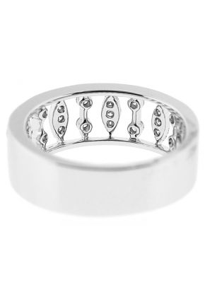 Openwork Ladies Fashion Ring with Diamonds and Beaded Milgrain Design in 18K White Gold