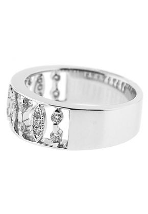 Openwork Ladies Fashion Ring with Diamonds and Beaded Milgrain Design in 18K White Gold