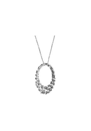 Graduated Oval Pendant Formed of Round Diamonds in Leaf Shapes Set in 18k White Gold