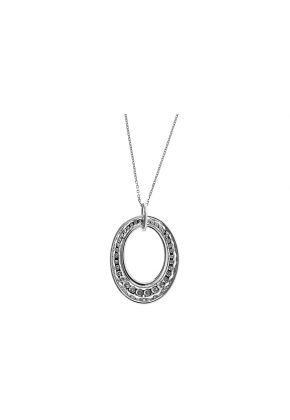 Graduated Oval Pendant with Double Row of Round Diamonds Set in 18k White Gold