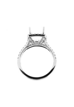 Square Cushion Halo Diamond Engagement Ring with Split Shank in 18K White Gold
