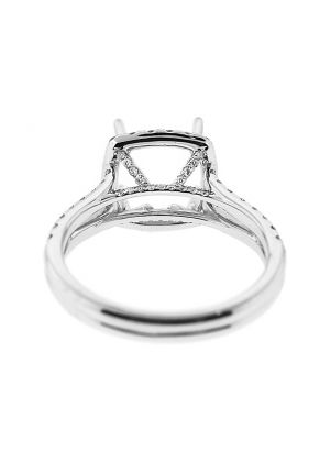 Square Cushion Halo Diamond Engagement Ring with Split Shank in 18K White Gold