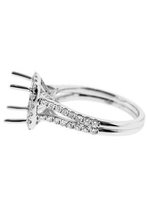 Square Cushion Halo Diamond Engagement Ring with Split Shank in 18K White Gold