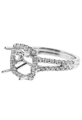 Square Cushion Halo Diamond Engagement Ring with Split Shank in 18K White Gold