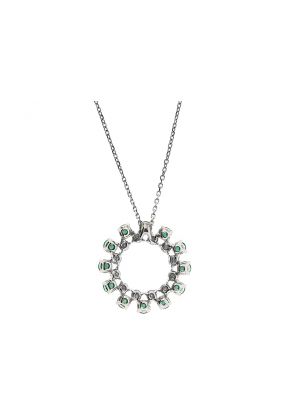 Circle of Life Pendant with Emeralds Surrounding Diamonds Set in 18K White Gold