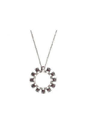 Circle of Life Pendant with Rubies Surrounding Diamond Rounds in 18K White Gold
