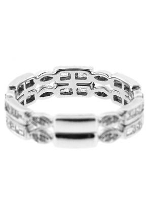 Double Row Eternity Band with Beaded Milgrain Bordering Baguette, Round, and Princess Cut Diamonds in 18k White Gold