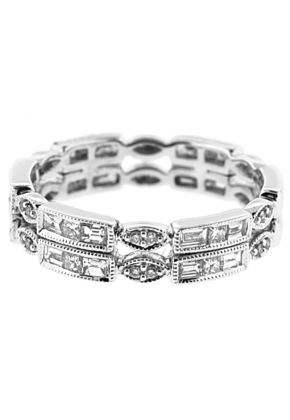 Double Row Eternity Band with Beaded Milgrain Bordering Baguette, Round, and Princess Cut Diamonds in 18k White Gold