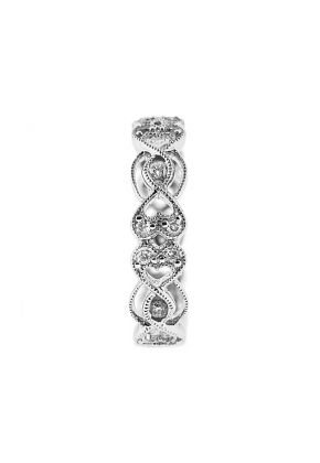 Eternity Band with Braided Milgrain in Heart Designs and Round Diamonds Set in 18k White Gold