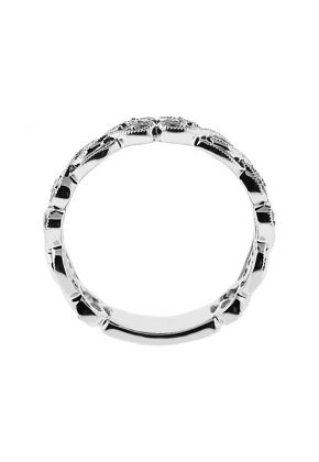 Eternity Band with Braided Milgrain in Heart Designs and Round Diamonds Set in 18k White Gold