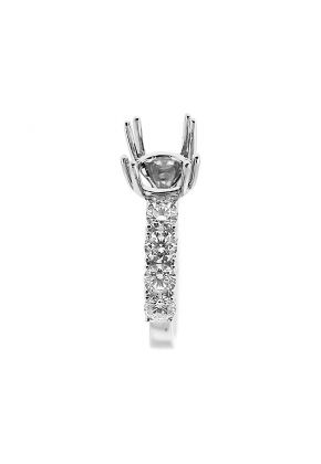 Single Row Diamond Engagement Ring with Basket Center in 18K White Gold