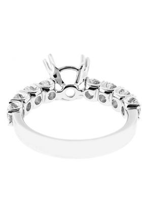 Single Row Diamond Engagement Ring with Basket Center in 18K White Gold