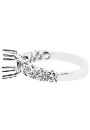 Single Row Diamond Engagement Ring with Basket Center in 18K White Gold
