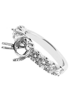 Single Row Diamond Engagement Ring with Basket Center in 18K White Gold