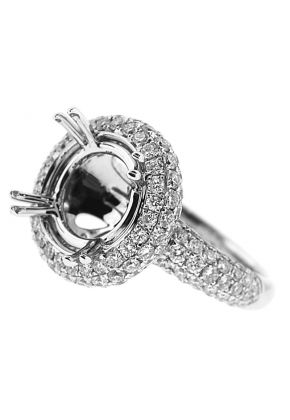 Round Halo Diamond Engagement Ring in 18K White Gold
